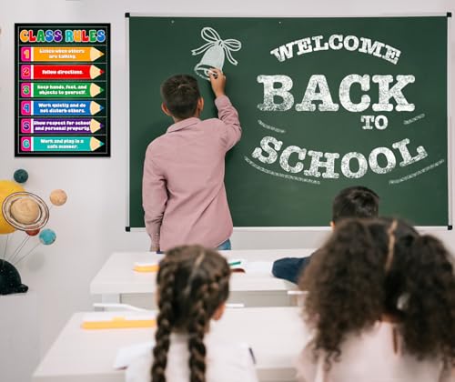 Image of GMEMNOV Classroom Rules Poster - Motivational Inspirational Posters for Classroom Laminated Class Rules Poster Chart for Elementary Middle School Back to School Decorations Teacher Supplies