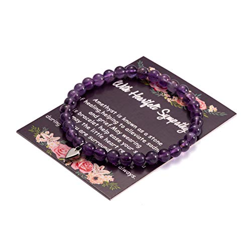 Sympathy Gift for Loss of Mother or Father Amethyst Bead Bracelets Handmade Simple Boho Jewelry In Memorial of Loss Dad Mom Bereavement Gifts for Best Friend Wife Women Teen Girl