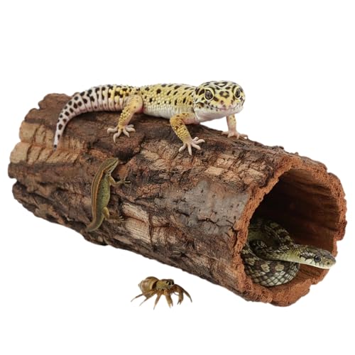 Homoyoyo Natural Cork Bark Round Reptile Hideout-hollow Tree Trunk Climbing Hide-wooden Terrarium Decor Shelter Cave for Gecko Lizard Snake Spiders Hermit Crab Habitat Accessories-rainforest Terrarium