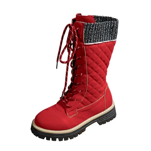 Bottines d'hiver femme doublées polaire bout rond à lacets mode