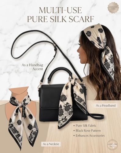Image of Silk Like Head Scarf for Women Stylish Bandanas for Women Vintage Hair Scarf Wrap and Sleeping, Boho Floral Print Square Bandana Gift