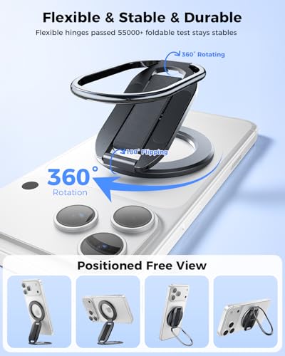 Image of SUPERONE Two-Sided Magnet MagSafe Phone Grip & Stand with Nylon Finger Loop | Foldable Magnetic Phone Ring Holder for Gym, Removable MagSafe Kickstand for iPhone 17 /16 /15 /14 /13 Series and MagSafe Cases