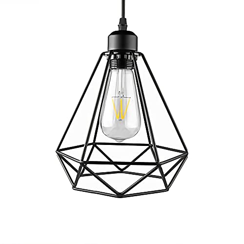 Lampe à suspension vintage salle à manger lampe suspendue table de chevet lumière suspendue lustre noir 1 flamme rétro lampe d'intérieur plafonnier en fer douille E27 max 60 W Cover