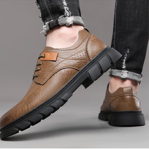 Mens Premium Leather Retro Classic Round Toe Dress Oxford Shoes Casual Lace Up Slip-On Anti-Slip Soft Sole Modern Business Formal Derby Sneakers for Daily Work Evening Party2