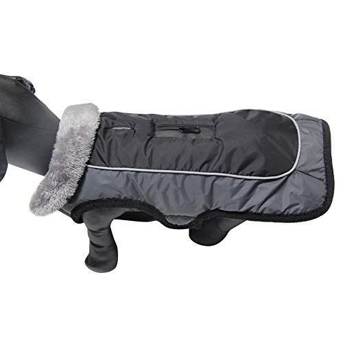 JoyDaog Hundemäntel mit Fleecekragen für kleine Hunde, wasserdichte, warme Welpenjacke aus Baumwolle für den kalten Winter, Schwarz XS