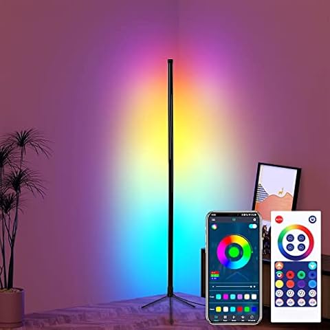 Qelus LED Corner Floor Lamp, RGB Color Changing Mood Light with Bluetooth App and Remote Control, Modern Atmosphere Standing Lamp Music Sync for Living Room Bedroom Gaming Room Party Christmas Decor Cover