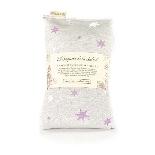 Saco Térmico de Semillas Aroma Lavanda, Azahar o Romero Tejido Estrellas Rosas (Sin Aroma, 50_cm)