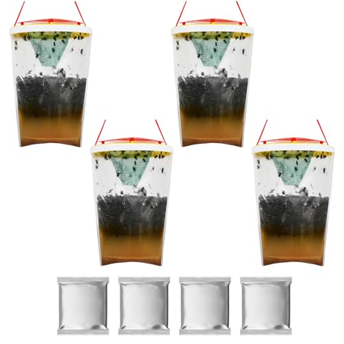 AOOWU Trappola per Antimosche da Interno Esterno, 4 Pezzi Trappola per Mosche, Appendere Trappola per Zanzare, Cattura Mosche con Alimenti per Giardino, Casa, Cucina, Zanzare, Esterno, Interno