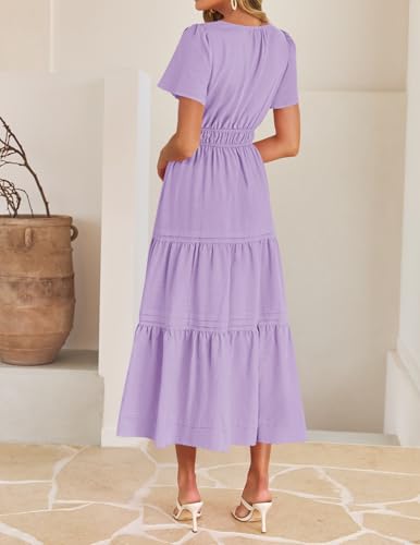 Image of ZESICA Women's Summer Casual Short Sleeve Boho Midi Dress