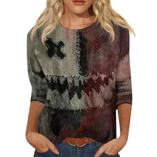 Image of Women Spooky Halloween Graphic Shirt 3 /4 Length Sleeve Crewneck Top | Halloween Funny Printed Pumpkin Plus Size Tshirts 2026 Fall Outfits Skeleton Tee Going Out Tops