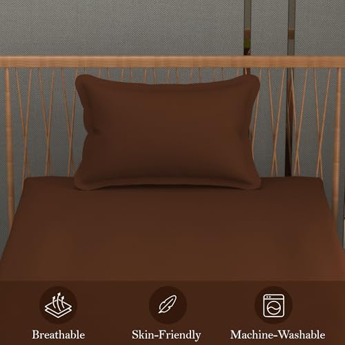 Image of FRESH FROM LOOM Microfiber Single Size Bedsheet with Solid Plain - 240 TC, Hypoallergenic bedsheets with 1 Pillow Covers (Size- 60 x 90 inch | Copper| Solid)
