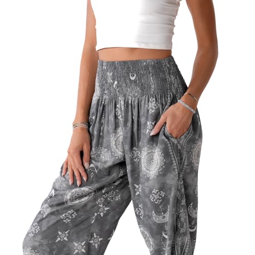 Image of Lotus and Luna Women's Harem Pants Thai Pants for Beach & Lounge High Waisted Flowy Boho Pants Genie Pants Yoga Pants