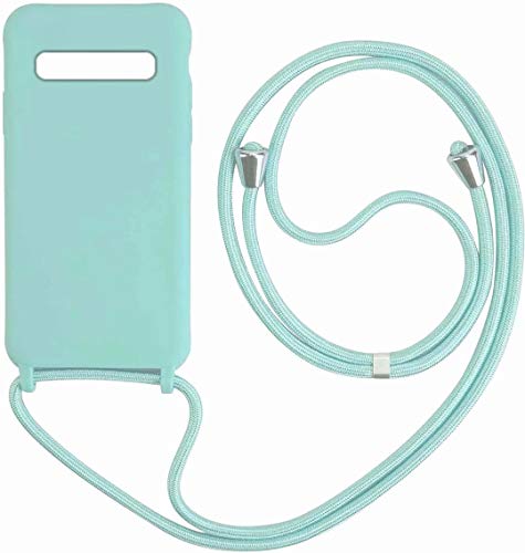 Bigcousin Funda con Cuerda Compatible con Samsung Galaxy S10 Plus,Carcasa de Silicona con Colgante con Ajustable Collar Cadena Cordón,Menta Verde