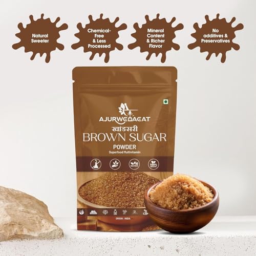Image of AJURWEDAEAT Brown Sugar Organic Natural Sweetener Powder Unrefined Healthy Alternative No Preservatives Fine Granules for Tea Coffee Baking Made in India (850 GM - Pack Of 2)
