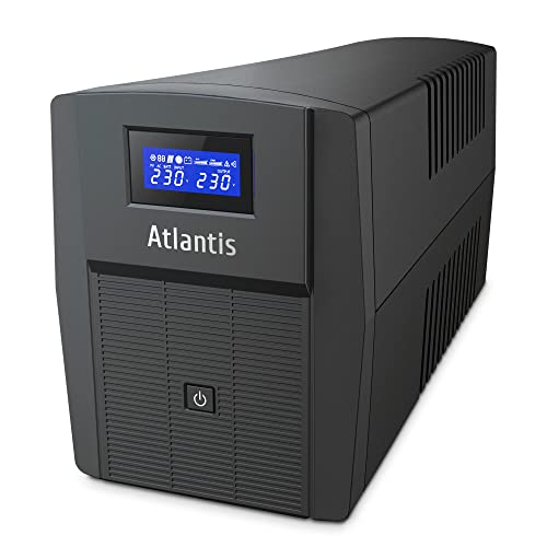 Atlantis A03-HP1503 Alimentation sans interruption à onde sinusoïdale pure 1200VA 720W Line Interactive,écran LCD, port USB-HID,3 prises IEC + 2 prises Schuko + câble d'alimentation,2 batteries 12V-7A