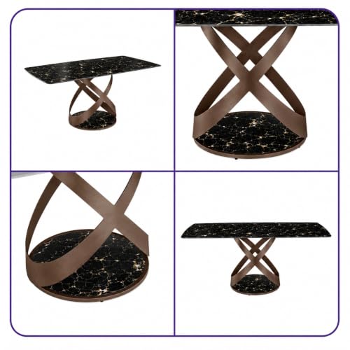 Image of Wakefit Mochi Dining Table - Portoro Black - 6 Seater I Marble Finish I Vitrified Tile Top I Portoro Black