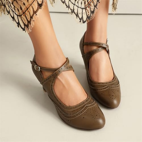 Women's Mary Jane Rockability Oxford Close Round Toe Vintage Wingtip 1950s Heels Ankle Straps Retro 1920s Victorian Pumps Shoes3