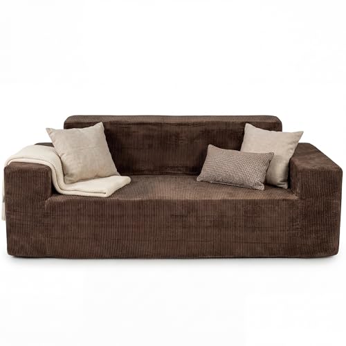 RELAX4LIFE Canapé 3 Places en Velours Côtelé, Canapé Compressé en Mousse sans Ossature, Design Ergonomique avec Dossier Haut et Accoudoirs Larges pour...