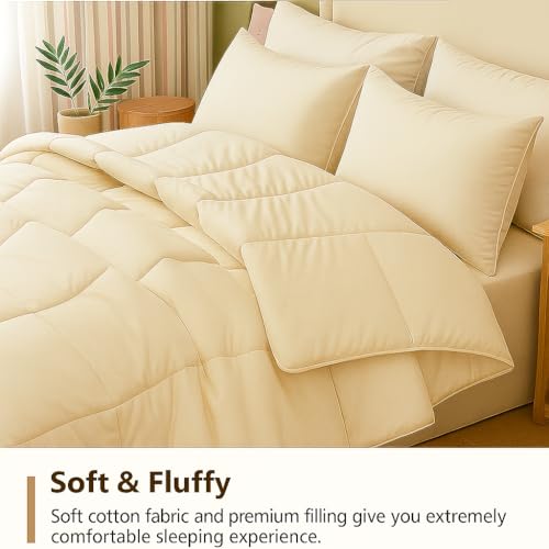 Image of Bed Comforter Single Size - Ivory - 300 GSM Quilt Blanket Rajai - Winter Warm Down Alternative Duvet Insert with Corner Ties