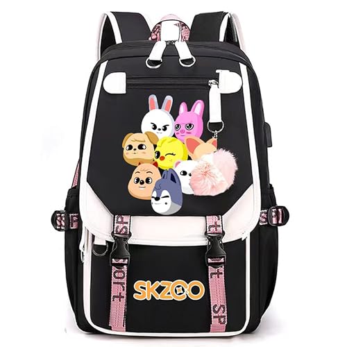 Mochila escolar Stray Kids con cargador USB integrado y puerto de audio para estudiantes