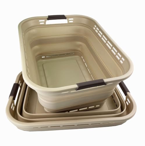 Image of SAMMART 42L (11 gallons) Collapsible Plastic Laundry Basket - Portable Pop Up Storage Container /Organizer - Portable Hamper - Space Saving Easy Storage (Apricot /Brown (Set of 2))