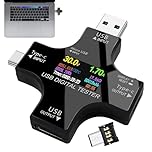 USB Tester, USB C Tester Power Meter 2 in 1, 3.6-32V 0-5.1A Current Testers Meter, Voltmeter Voltage Capacity Testers, Battery Capacity Ammeter, Data Line, Mobile Power Charger Detector (Black)