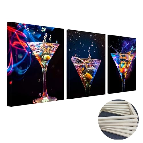 quiodok Set 3 Quadri Da Parete Stampa Su Tela Personalizzata 30x30 Boho Decorazioni Pronto Da Appendere Immagini Bicchieri Da Vino Colorati per Camera Da Letto Del Soggiorno