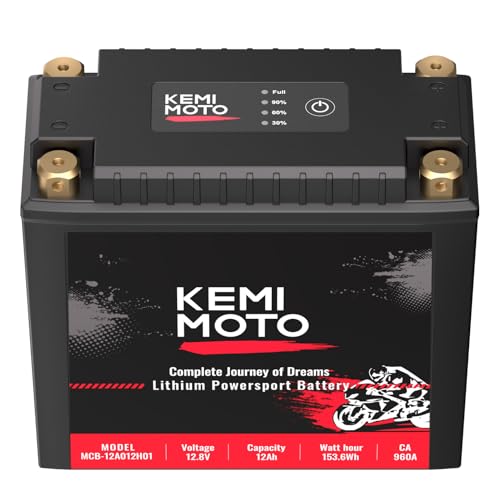 KEMIMOTO Lithium Motorcycle Battery YTX20L-BS/YTX24HL-BS LiFePO4 Lithium Battery 12v 12Ah Pre-Charged Powersports Battery with 2 Universal-Fit EVA Spacers Compatible with ATV UTV Motorcycle