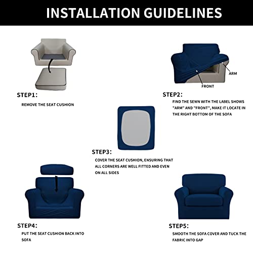 Image of Easy-Going 2 Pieces Stretch Sofa Slipcover for Armchair Washable | Spandex Soft Fitted Sofa Couch Cover for Living Room Washable Furniture Protector with Bottom Kids Pet Navy