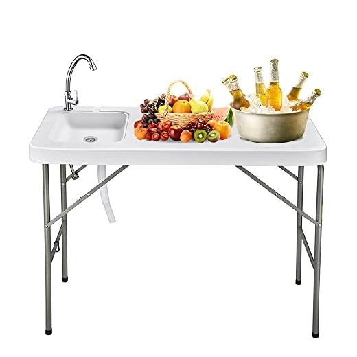 Fish Cleaning Table with Sink and Sprayer, Portable Folding Table, Standard Garden Connection, Stainless Steel Faucet, Camping Table with Sink, Suitable for Camping Picnic Kitchen Garden