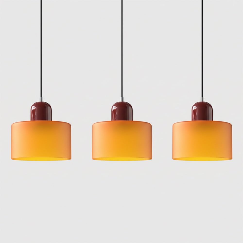 Pendant Lights Fixture Nordic Glass Pendant Lamp Cylindrical Hanging Lighting Adjustable Modern Lamp for Kitchen Island Bedroom Bedside(Orange(Red) 3 Pack)