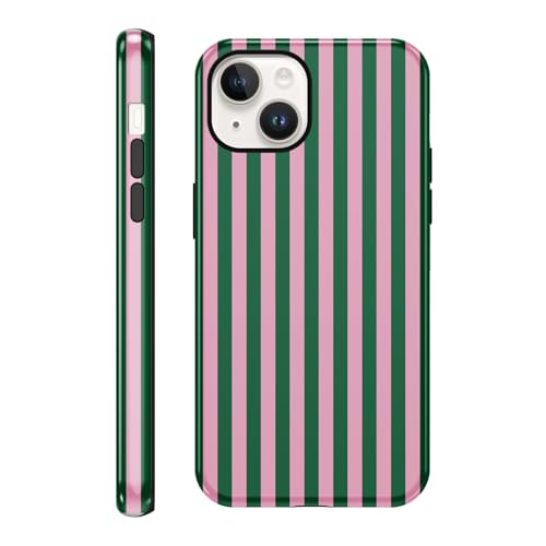Coiwxmoi Cover per iPhone 14/iPhone 13 6,1', Custodia con Aesthetic Righe Striped Disegni per Ragazze, Sottile Silicone TPU + PC Antiurto Antigraffio Protettiva Case per iPhone 14, Stripes Rosa Verde