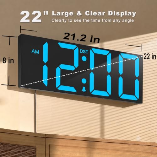 Image of JALL 22 inch Large Digital Wall Clock, Big LED Display with Night Light, Auto Dimming & DST, Giant Alarm Clock for Seniors, Elderly Parents, Gift for Mom Dad (Blue)