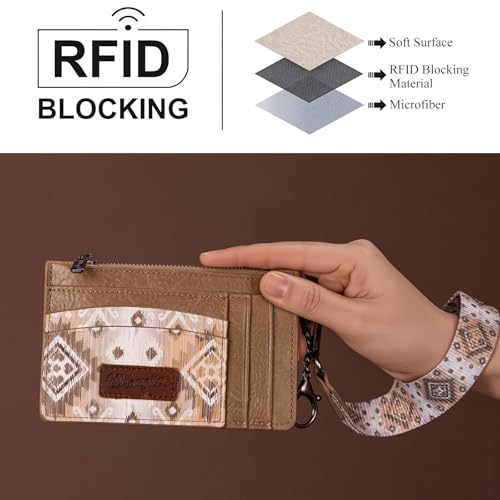 Image of Montana West X Wrangler Aztec Credit Card Holder for Women Slim Keychain Wallet Small Wallet Women Ladies Female Cards & ID Cases with Keychain Wristlet Strap