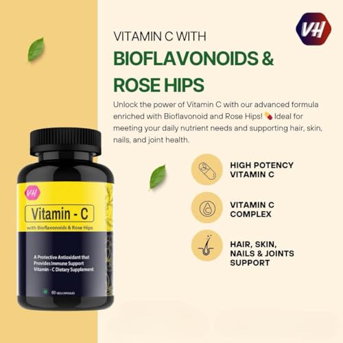 Image of Vitamin C Capsules for Immunity & Antioxidant Support by VitaminHaat (Vitamin C with Bioflavonoids-60 Caps)