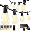 HJQ 120FT(60x2) Solar String Lights Outdoor Waterproof, Solar Powered Patio Lights with Remote & USB Port, 20+1 LED Shatterproof Bulbs, 3 Modes, Dimmable Solar Hanging Lighting for Yard Garden Party