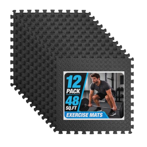 Image of Art3d EVA Puzzle Exercise Mats, 24 inchx24 inch, 1 /2 inch Thick,12-Pack,Black