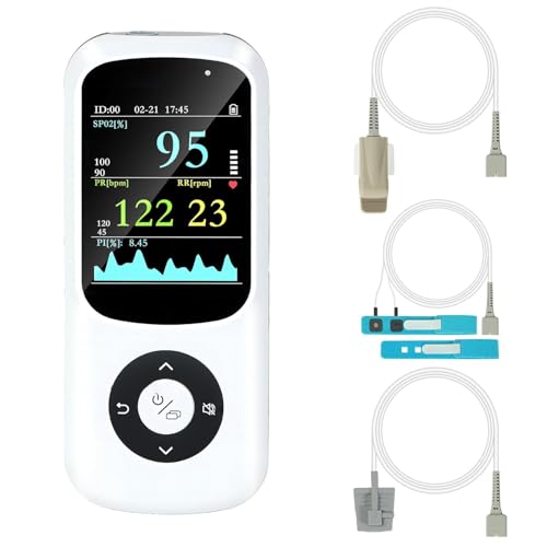 Rechargeable Handheld Pulse Oximeter Overnight Continuous Monitoring Health SpO2 level alarm with Respiration for Aviation and Athletic Wellness Tracking