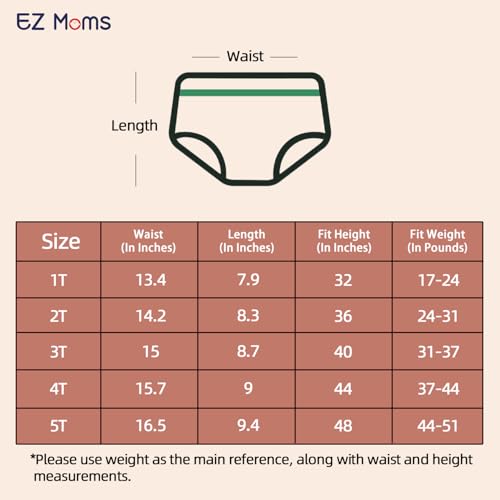 EZ Moms 6 Packs Potty Training Underwear for Girls 100% Cotton Absorption Padded Toddler Training Underwear Girls 3T Leakproof Reusable Kid Confident Toddler Panties Pee Pants with Potty Sticker Chart 6