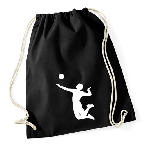 Huuraa Turnbeutel Volleyball Silhouette 12 Liter Black Baumwolle Rucksack Geschenkidee