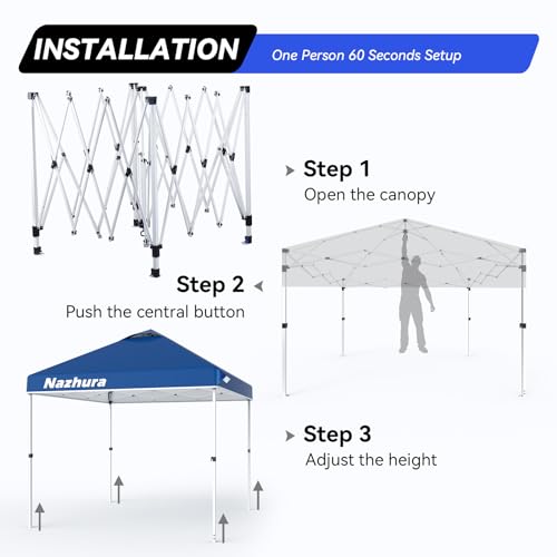 Nazhura 10' x 10' Pop Up Canopy Tent with Sand Weight Bag, Freestanding Sun Shelter for Picnic and Camping, One Person Setup and Height Adjustable (Blue) - Image 4