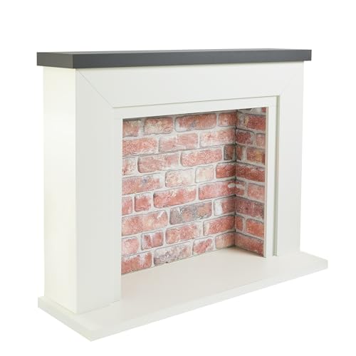 Image of Endeavour Fires Farlington 48’’ Off White Fireplace Surround with a 3D Brick Effect Back (Grey Top/Red Brick)
