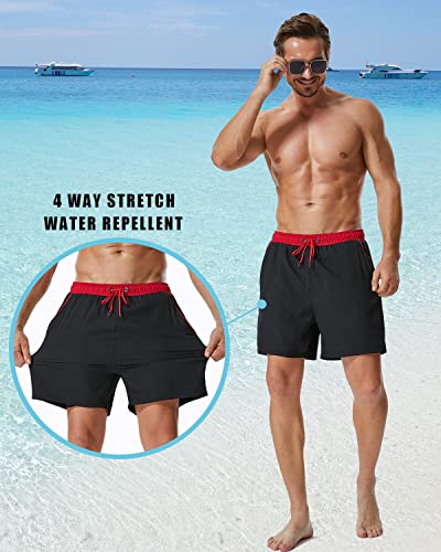 SILKWORLD Mens Swim Trunks with Compression Liner 2 in 1 Quick Dry Bathing Suit Beach Shorts with Zipper Pockets4