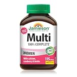 Jamieson 100% Complete Multivitamin for Women, with Cranberry, Biotin and Calcium, Supports Energy, Immunity, Everyday Health, Healthy Skin, and Bone Health, One Per Day, 115 Caplets