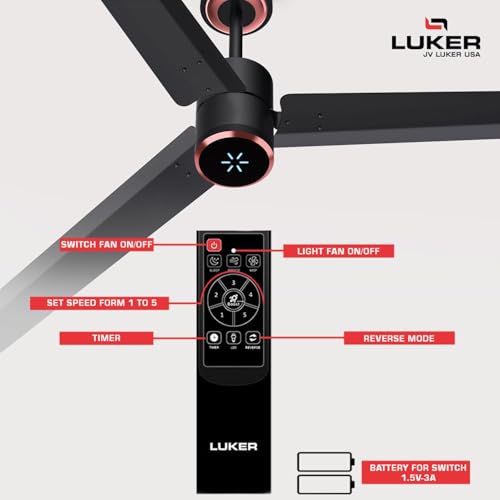 Image of LUKER JVLuker USA Aerozen Prime1200mm BLDC Ceiling Fan with IR Remote BEE 5 Star 65% Energy Saving High Air Delivery Low Noise LED Indicator Reverse Mode for Living (Mid Night-Black-Copper)