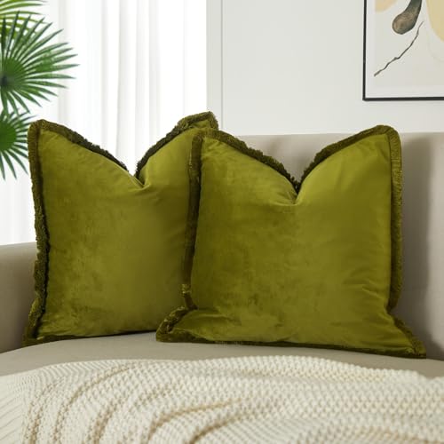 JUSPURBET Olive Green Velvet Throw Pillow Covers 26x26 Inch Set