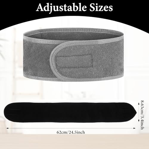 Exclaith 3 Pack Adjustable Spa Facial Headband, Ultra Soft Cotton Spa Hair Wrap, Adjustable Non-Slip Terry Cloth Bath Headband Non Slip for Washing Face, Makeup and Shower