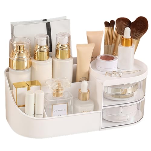 Makeup Organiser Skincare Organiser Large Capacity Storage Drawers with Makeup Brush Holder Cosmetics Makeup Storage for Lipsticks Jewelry Nail Care Vanity Dressing Table Drawer Bathroom