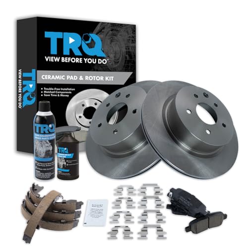 Image of TRQ Rear Brake Pad & Rotor Kit, with Chemical Kit Parking Brake Shoe Set Ceramic Compatible with 2009-2019 Nissan Maxima