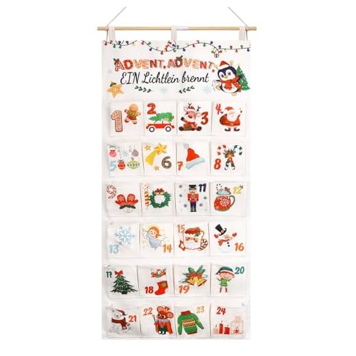Cofvetia Calendario De Adviento Para Rellenar, Reutilizable Navidad Calendario de Adviento con 24 Bolsillos, Calendarios Advientos Vacio Tela Diy, Navideña Colgante para Cuenta Atrás y
